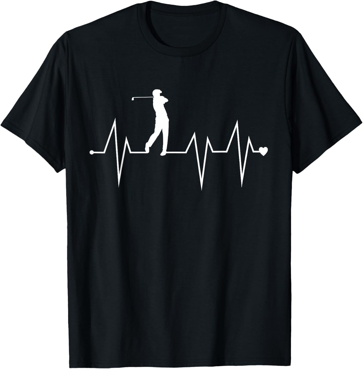Funny Golf Player Golfer Heartbeat Heart Pulse Rate EKG T-Shirt - T-Shirt | Black