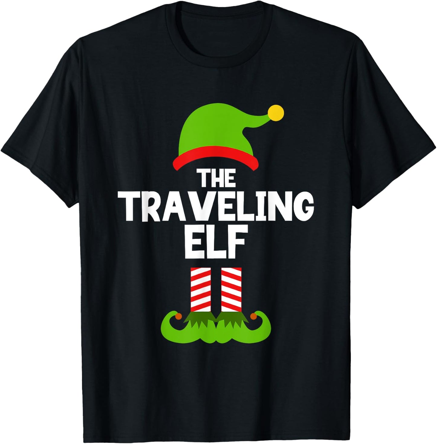 Funny The Traveling Elf Christmas Family Pajama Travel T-Shirt - T-Shirt | Black