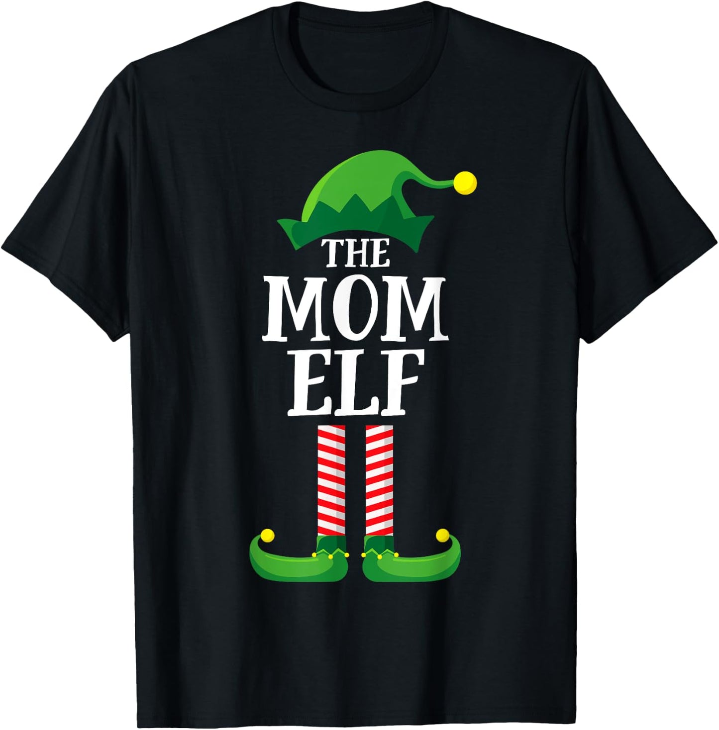 Mom Elf Matching Family Group Christmas Party Pyjamas T-Shirt - T-Shirt | Black