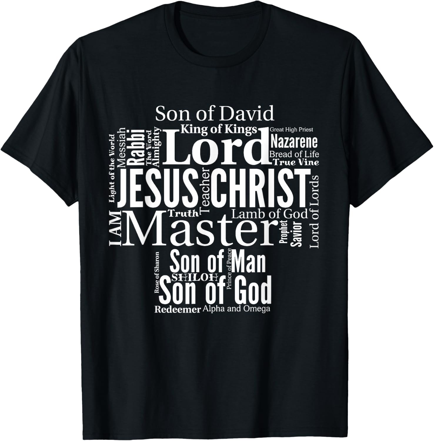 The Names of Jesus white text T-Shirt - T-Shirt | Black