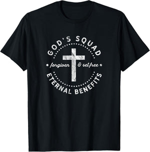 Christian T Shirt God's Squad Forgiven Cross Group T-Shirt - T-Shirt | Black