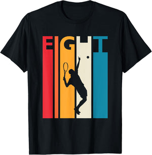8th Birthday Gift Eight Vintage Tennis Birthday 8 Year Old T-Shirt - T-Shirt | Black
