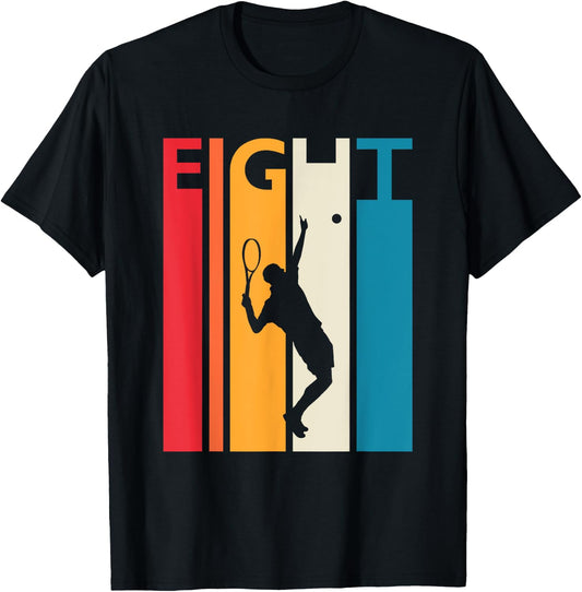 8th Birthday Gift Eight Vintage Tennis Birthday 8 Year Old T-Shirt - T-Shirt | Black