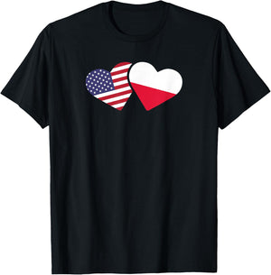 Poland USA Flag T Shirt Heart Polish American Love T-Shirt - T-Shirt | Black