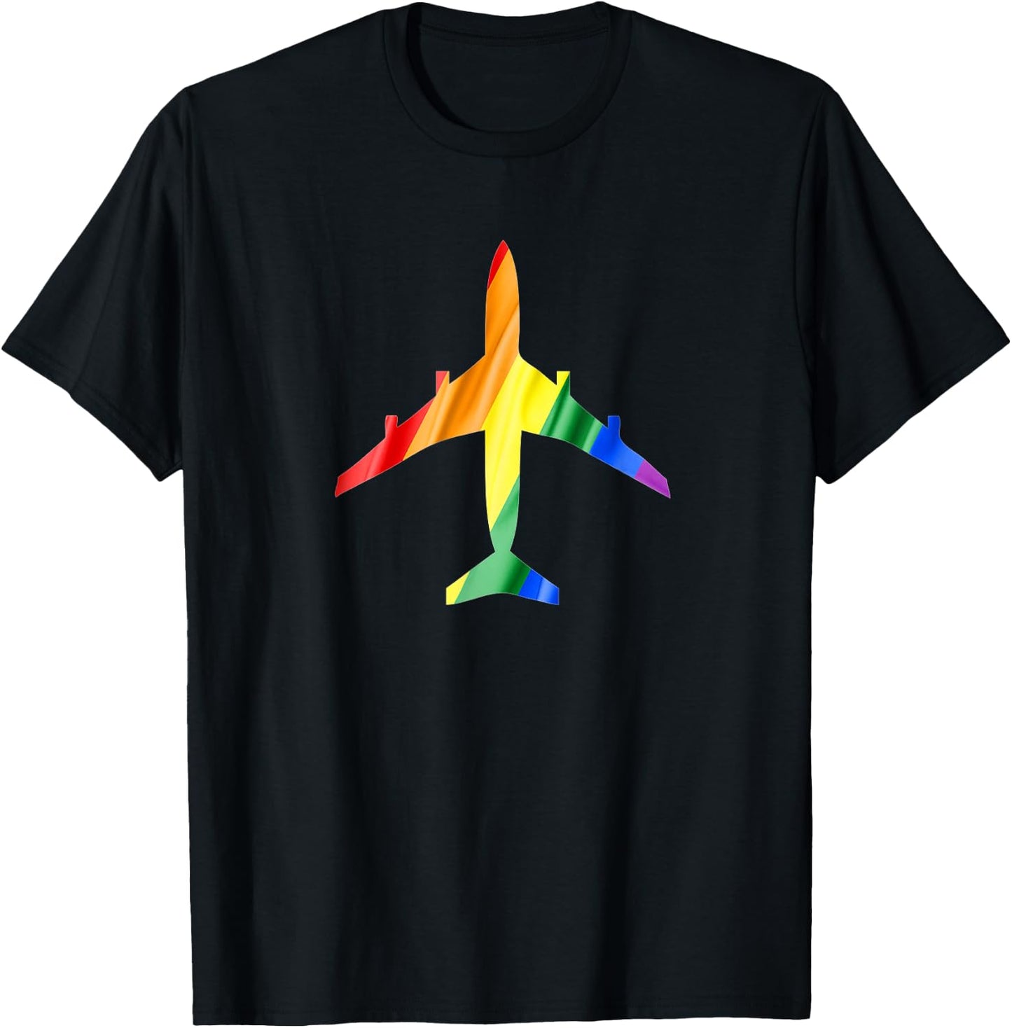Airplane Rainbow Flag Flight Attendant Pride T-Shirt - T-Shirt | Black