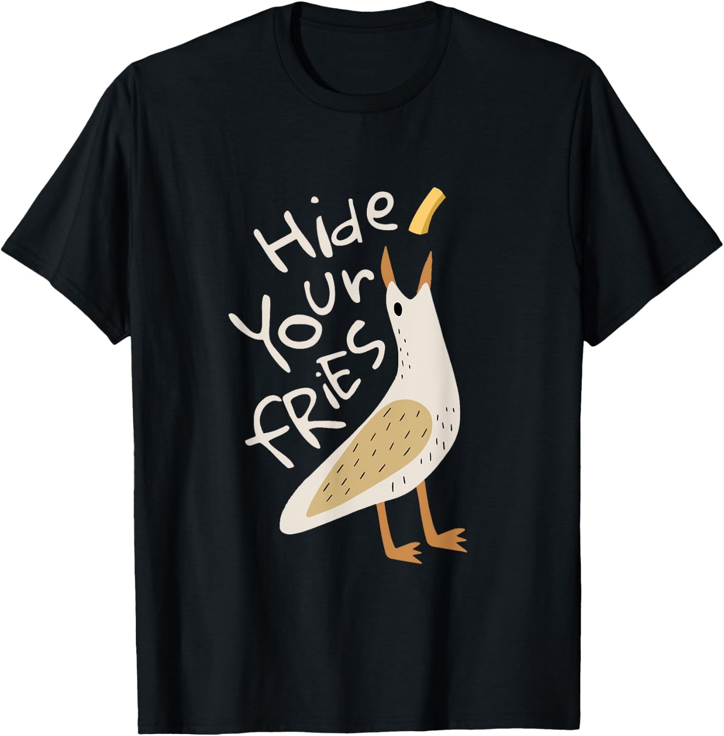 Hide Your Fries Funny Seagull Whimsical Food Humor T-Shirt - T-Shirt | Black