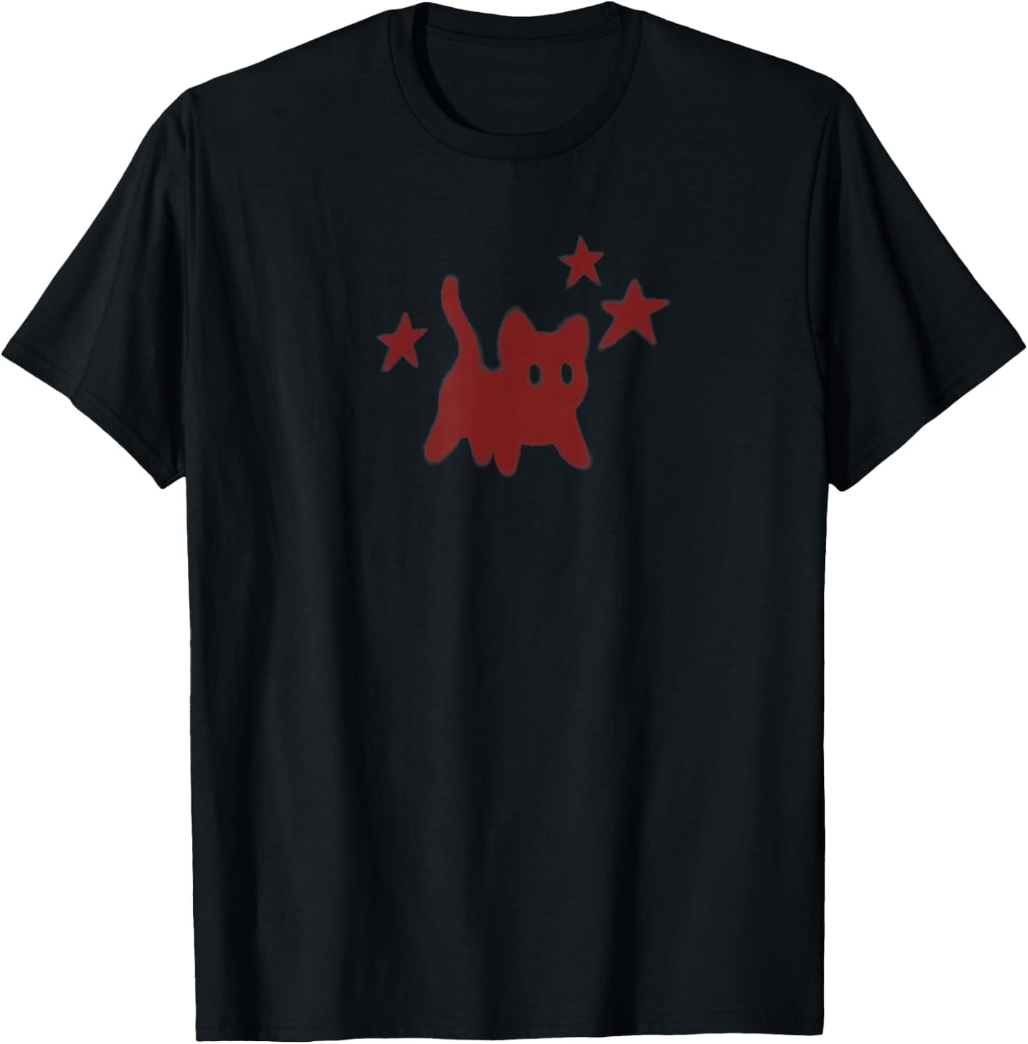 90s Y2K Scary Cat Tomcat is Scared under Starry T-Shirt - T-Shirt | Black