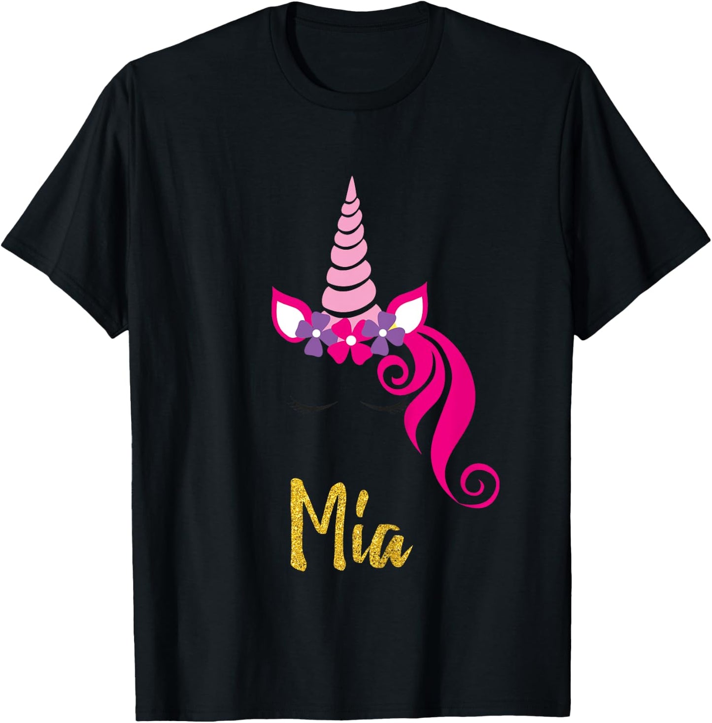 Kids Mia Unicorn Shirt Girls Personalized Name Mia Gift T-Shirt - T-Shirt | Black