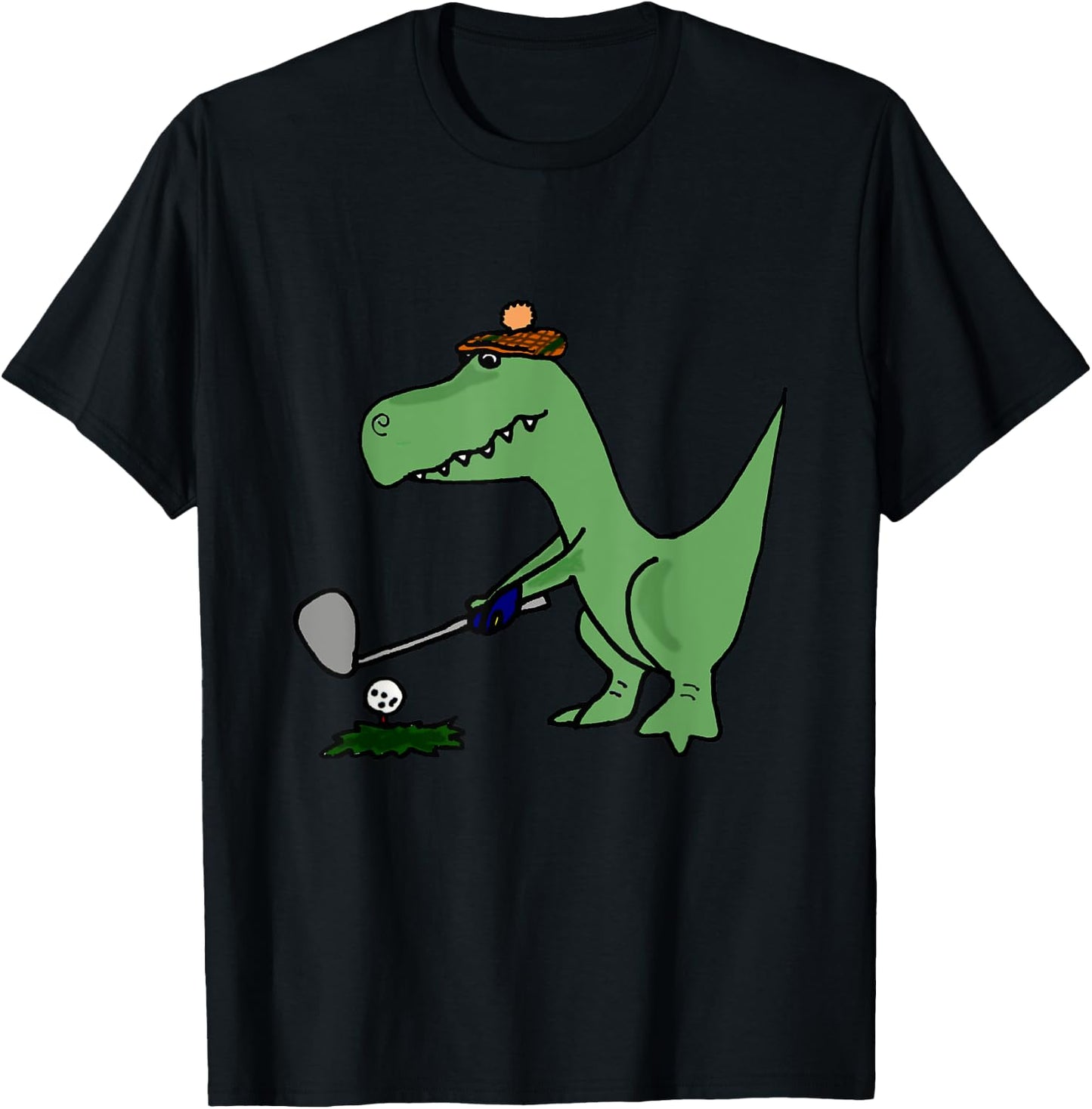 Smiletodaytees Funny T-Rex Dinosaur Playing Golf T-Shirt - T-Shirt | Black