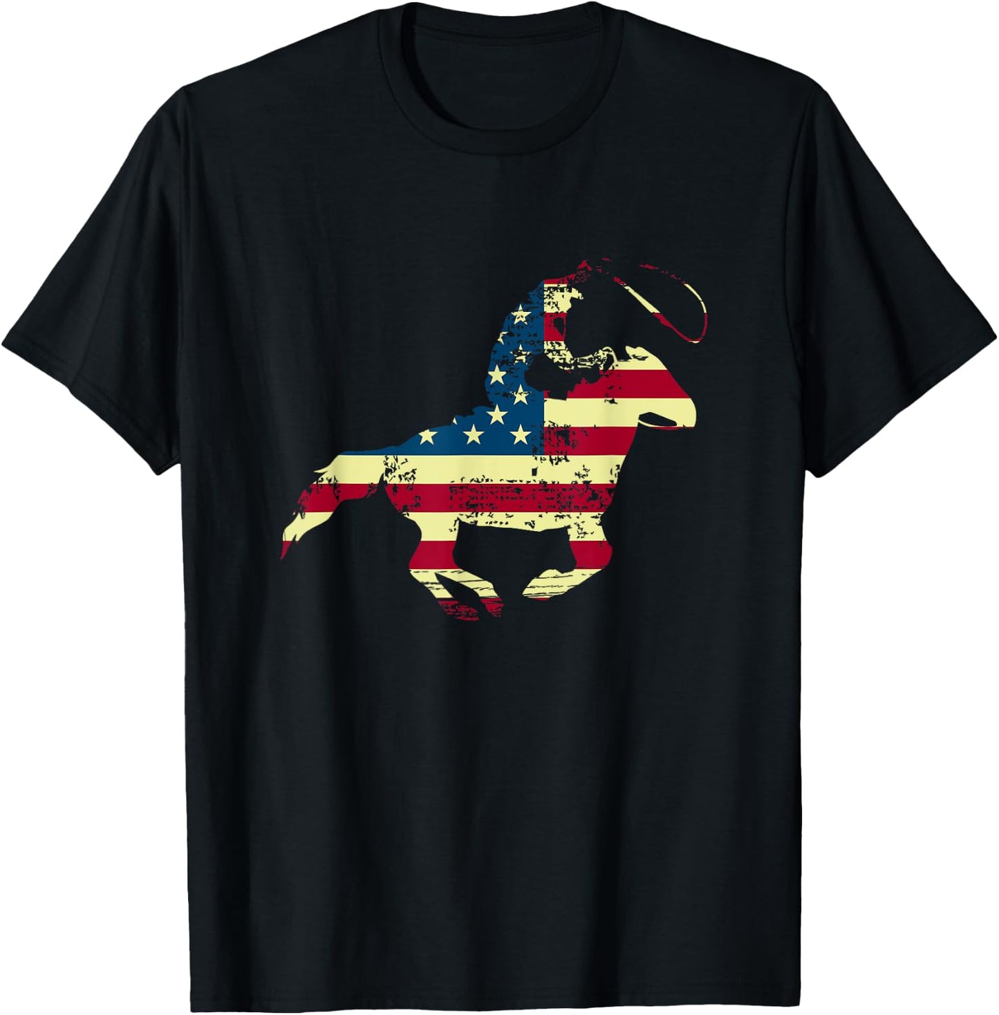 Rodeo Cowboy Lasso Wrangler USA Flag Patriotic 4th of July T-Shirt - T-Shirt | Black