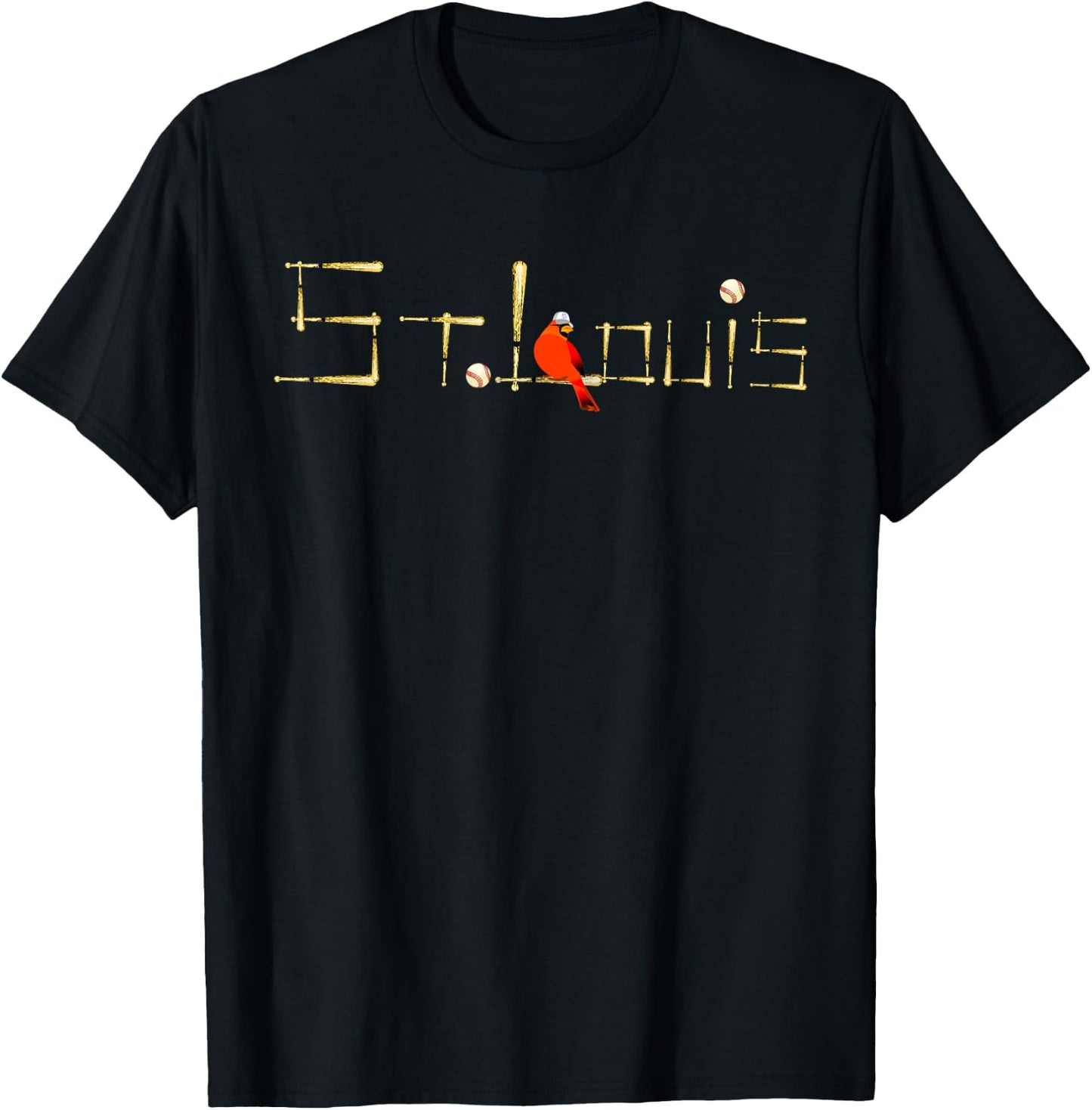 Saint Louis Red Cardinal Bat Font Design T-Shirt - T-Shirt | Black