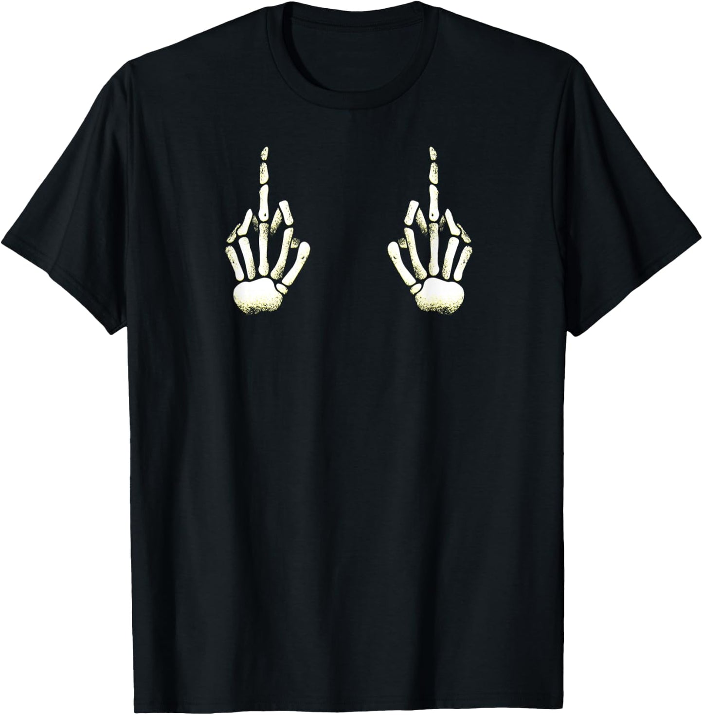 Skeleton Middle Finger Hands Boobs Halloween Fuck off T-Shirt - T-Shirt | Black