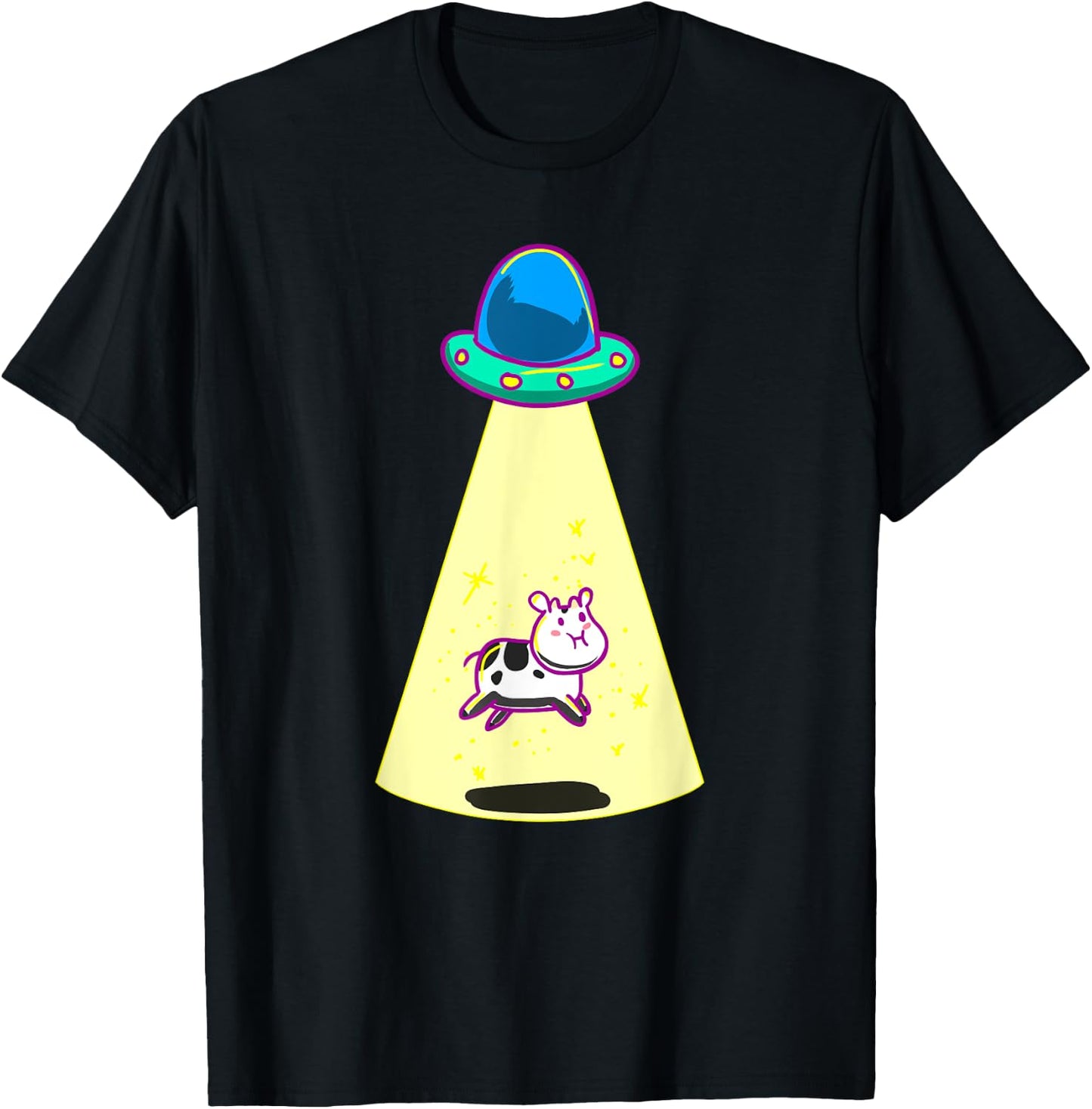 UFO Taking Cow Funny Galaxy Spaceship Alien Farm Animal Gift T-Shirt - T-Shirt | Black