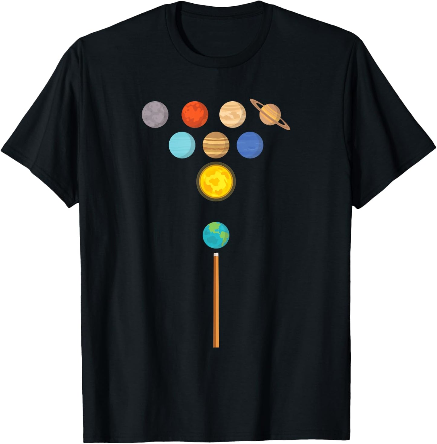 Earth Billiard Ball Strucking Planets Funny Pool T-Shirt - T-Shirt | Black