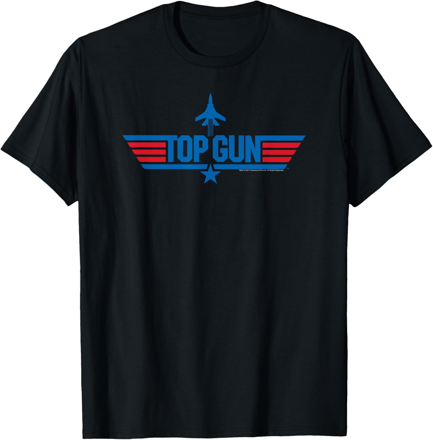 Top Gun Long Logo with Jet Red and Blue Action Movie T-Shirt - T-Shirt | Black