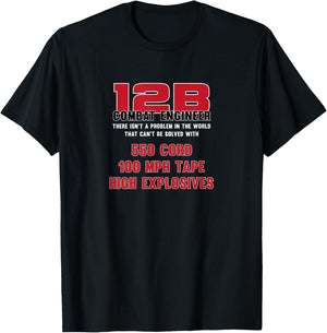 12B Combat Engineer Military Veteran T-Shirt - T-Shirt | Black