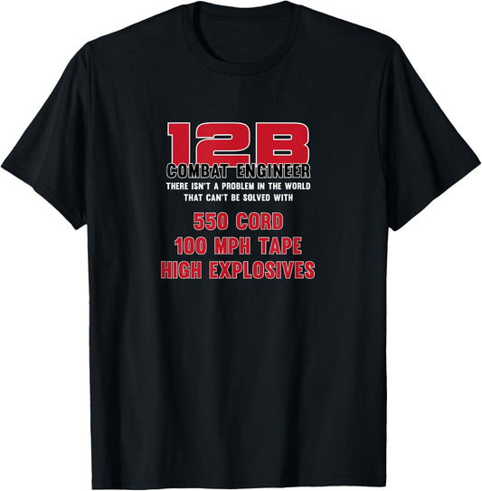 12B Combat Engineer Military Veteran T-Shirt - T-Shirt | Black