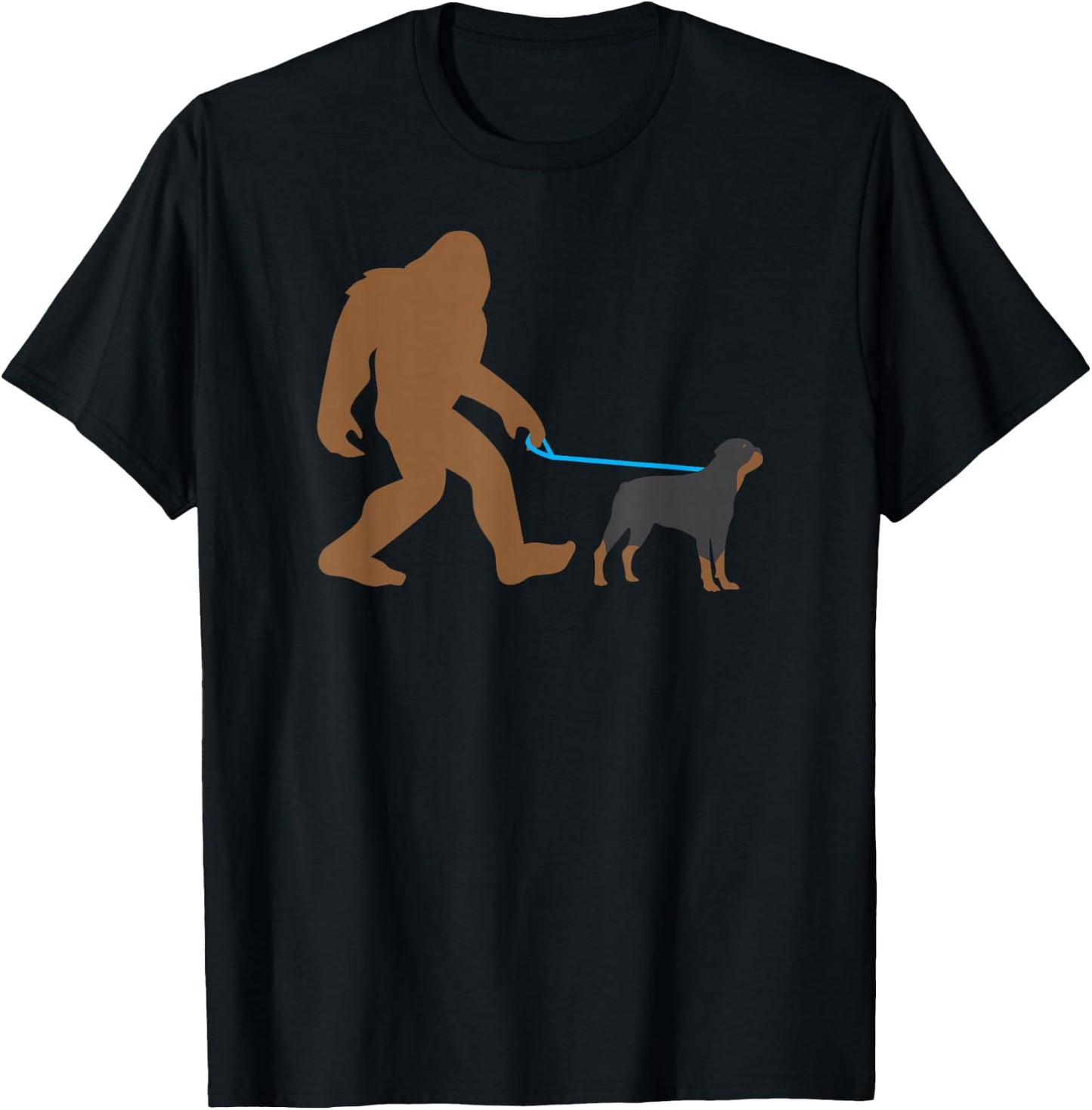 Bigfoot Walking Rottweiler Dog Funny Sasquatch Gift T-Shirt - T-Shirt | Black