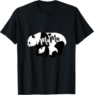 Cute Panda Mama & Cub Bear Mom T-Shirt - T-Shirt | Black