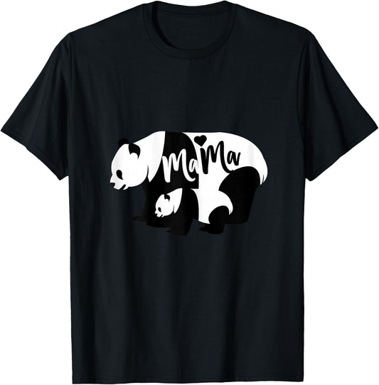 Cute Panda Mama & Cub Bear Mom T-Shirt - T-Shirt | Black