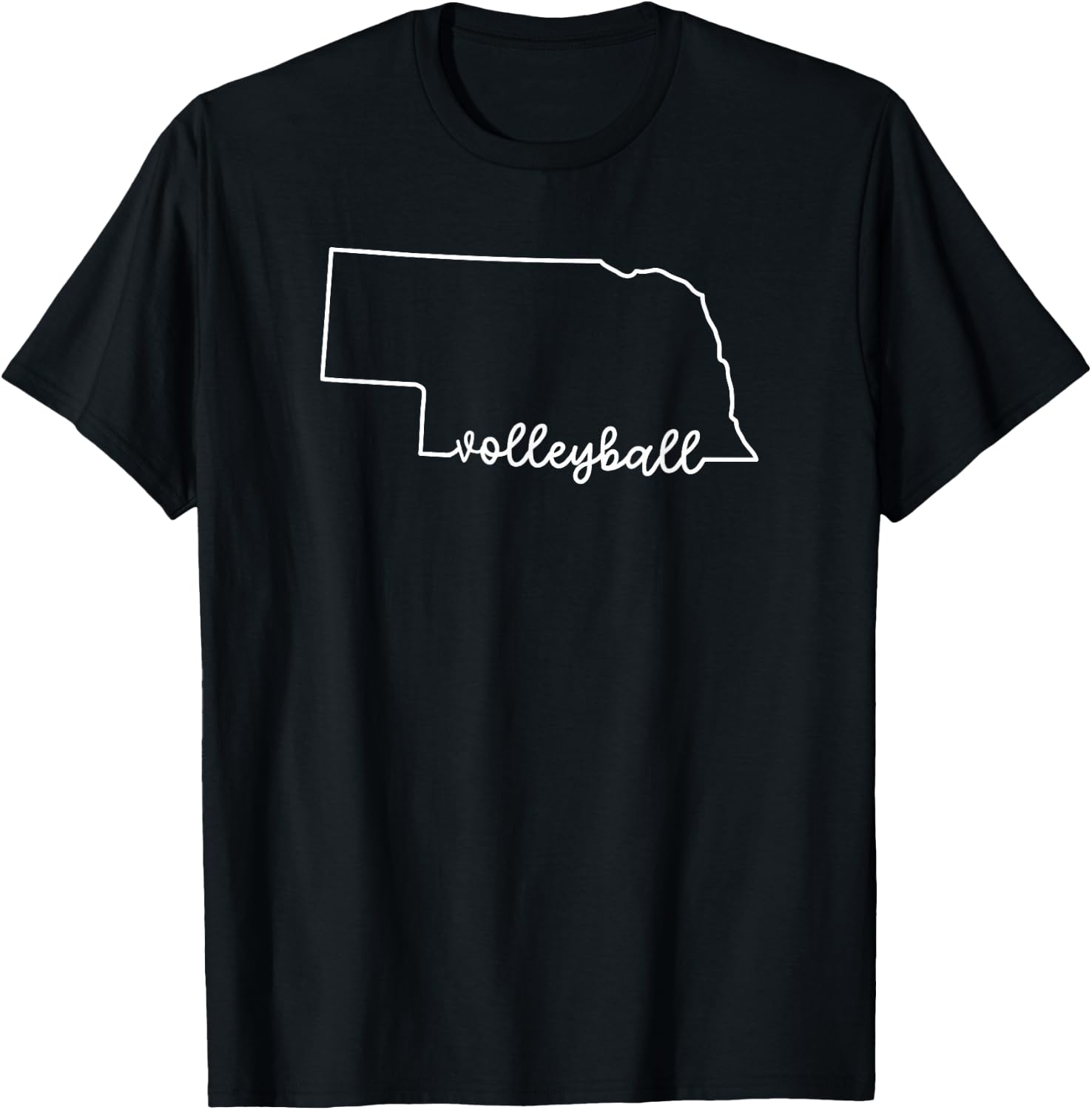 State of Nebraska Outline with Volleyball Script ACJ227b T-Shirt - T-Shirt | Black