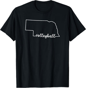 State of Nebraska Outline with Volleyball Script ACJ227b T-Shirt - T-Shirt | Black