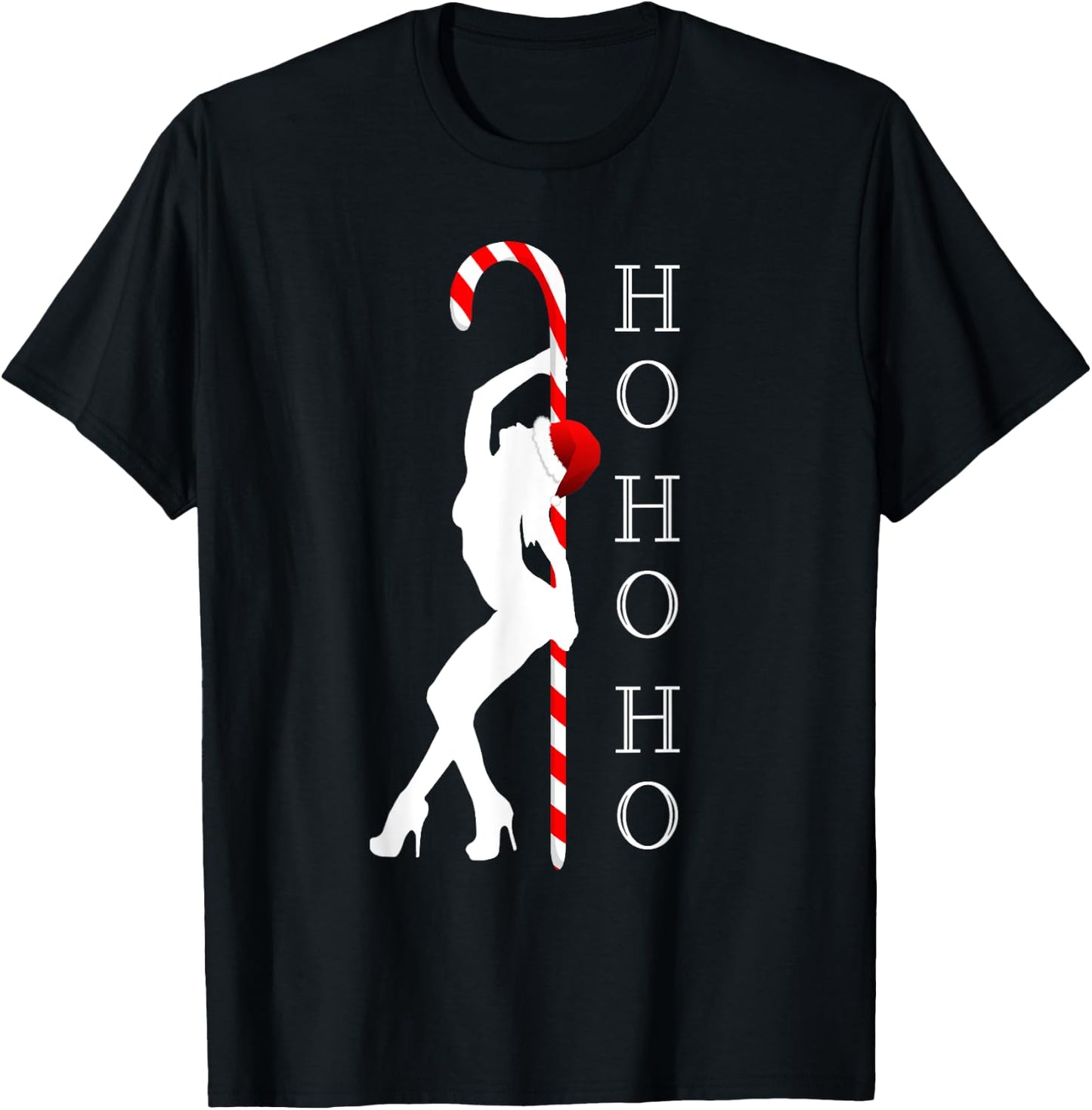 "Naughty Stripper HoHoHo" Funny Ugly Christmas Sweater Party T-Shirt - T-Shirt | Black
