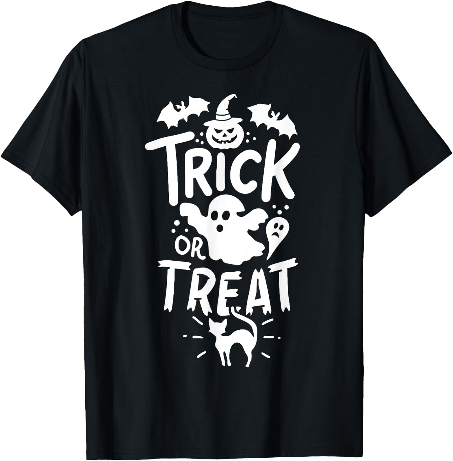 Halloween Trick Or Treat Bat Ghost Pumpkin Cat Women Kids T-Shirt - T-Shirt | Black