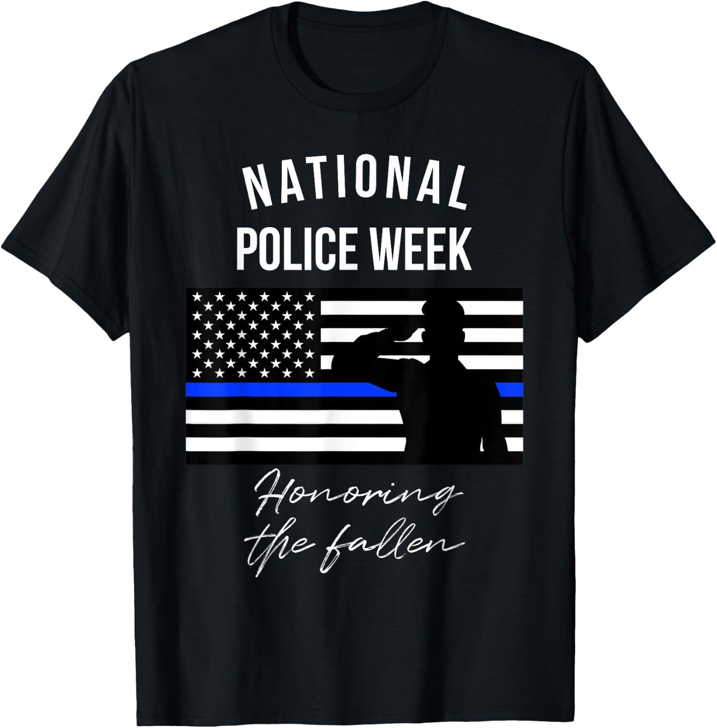 National Police Week Shirt USA Flag Thin Blue Line T Shirt T-Shirt - T-Shirt | Black