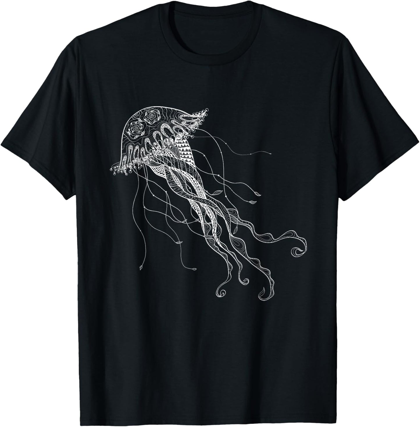 Lived In for Ocean Lovers Modern Jellyfish Graphic -Adults Blue Small Classic Fit T-Shirt - T-Shirt | Black
