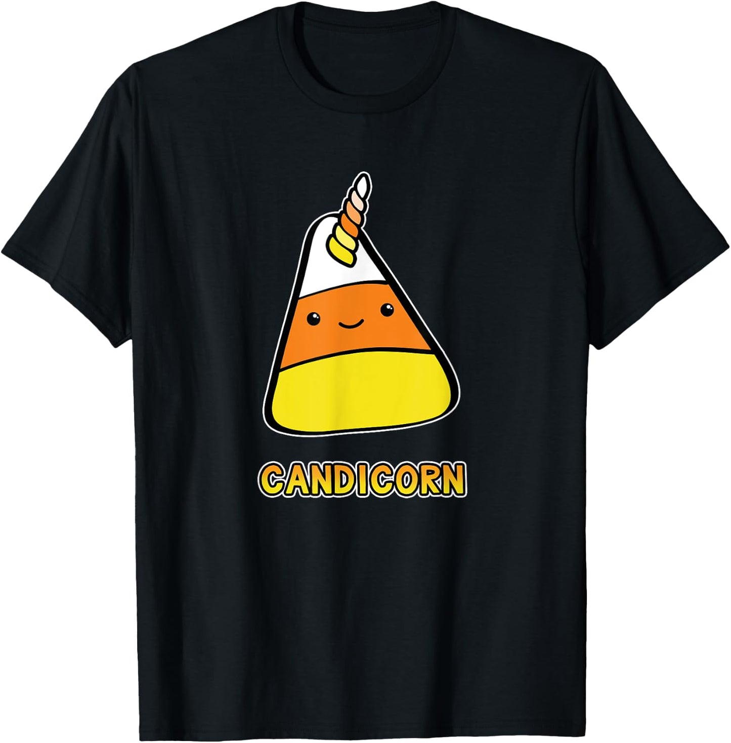 Candy Corn Kawaii Halloween Unicorn Pun Candicorn T-Shirt - T-Shirt | Black