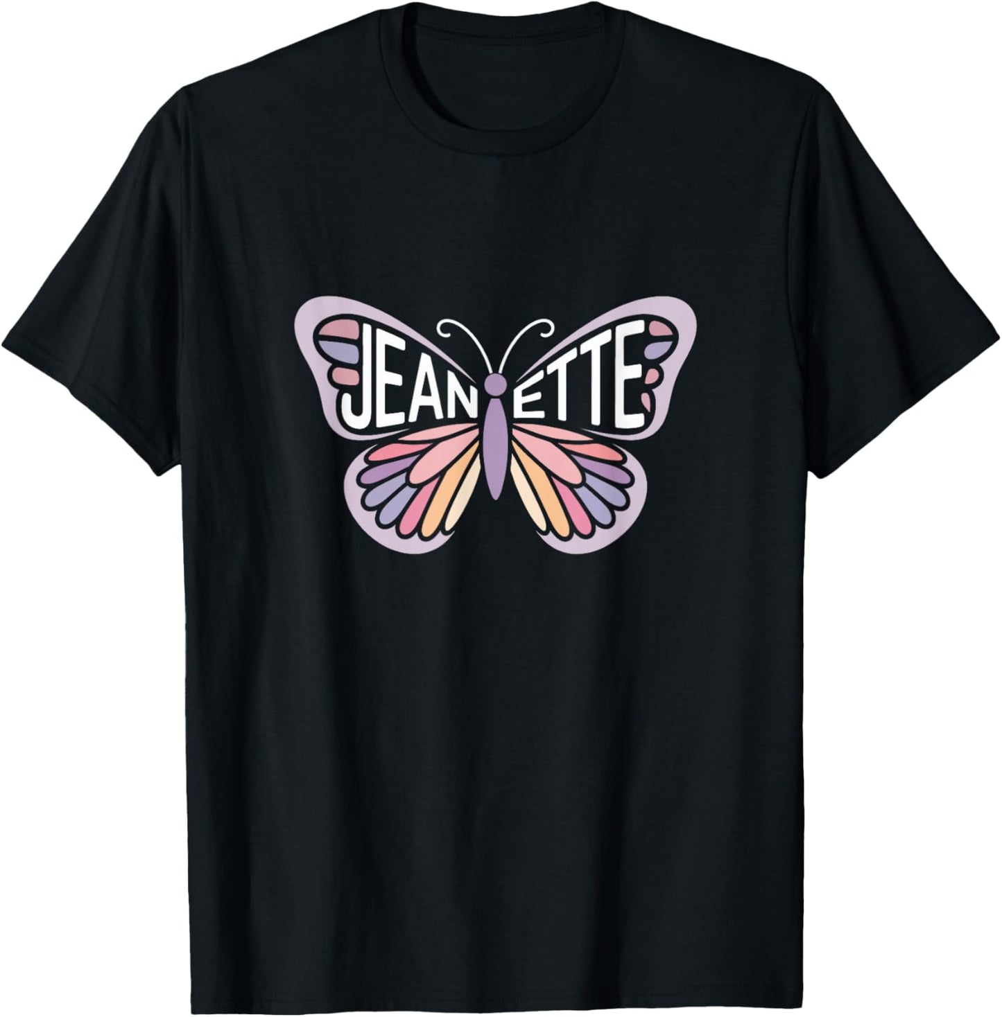 Jeanette Butterfly - Personalized Cute Name Word Art T-Shirt - T-Shirt | Black