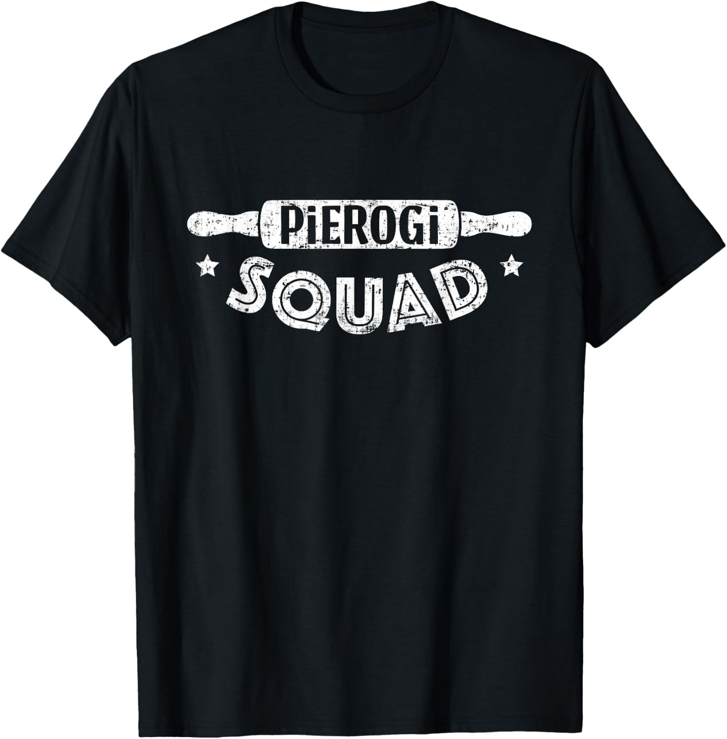 FOLKLOVE STUDIO | Designed by Ola PIEROGI SQUAD Retro Rolling Pin Polish Pierogi Team -Adults Black T-Shirt - T-Shirt | Black