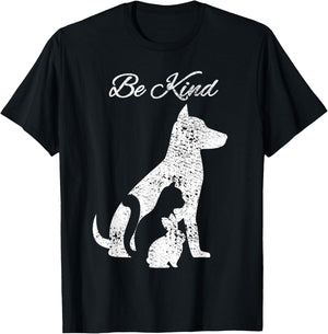 Be Kind to Animals Love Pet Cat Dog Rabbit Distressed T-Shirt - T-Shirt | Black