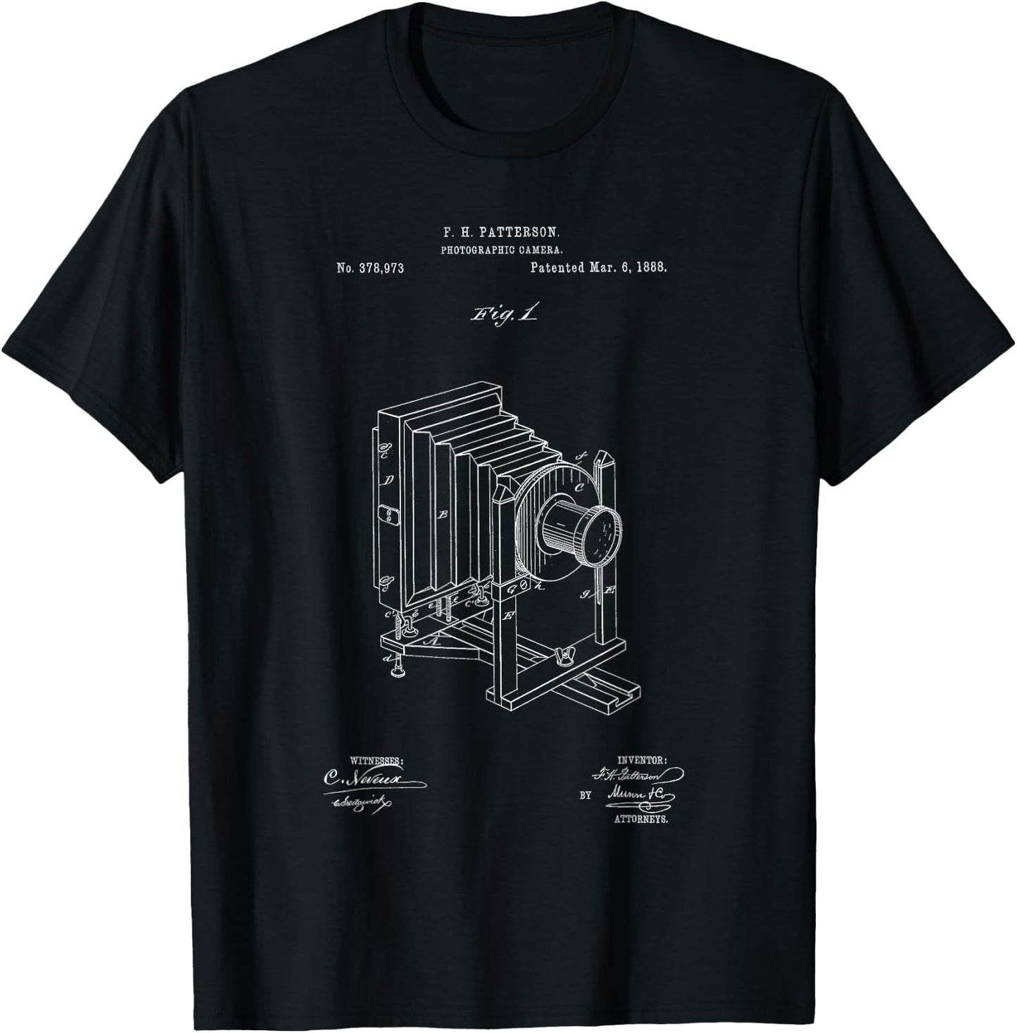 Camera Man with Antique Patent Art Camera T-Shirt - T-Shirt | Black