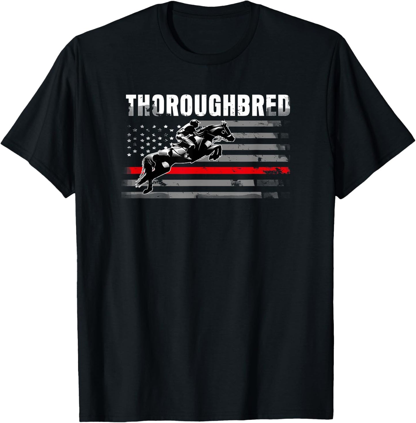 Thoroughbred Racing Horse American Flag Kids Men T-Shirt - T-Shirt | Black