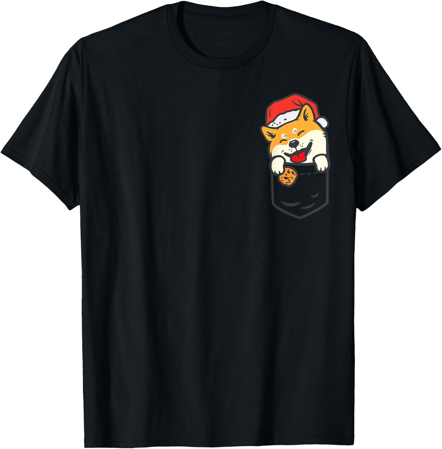 Pocket Shiba Inu Santa Cookie Cute Christmas Dog Owner PJ T-Shirt - T-Shirt | Black