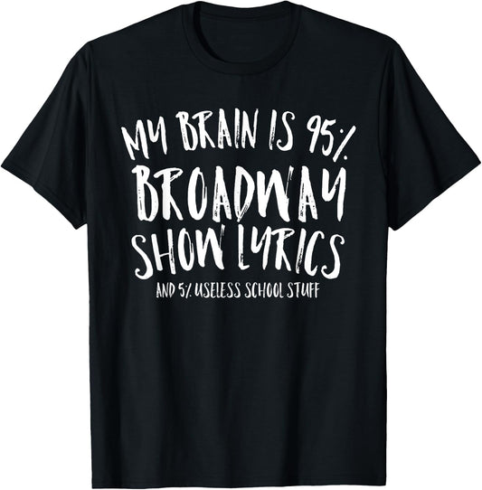 My Brain is 95% Broadway Lyrics Funny Theatre Acting Gift T-Shirt - T-Shirt | Black
