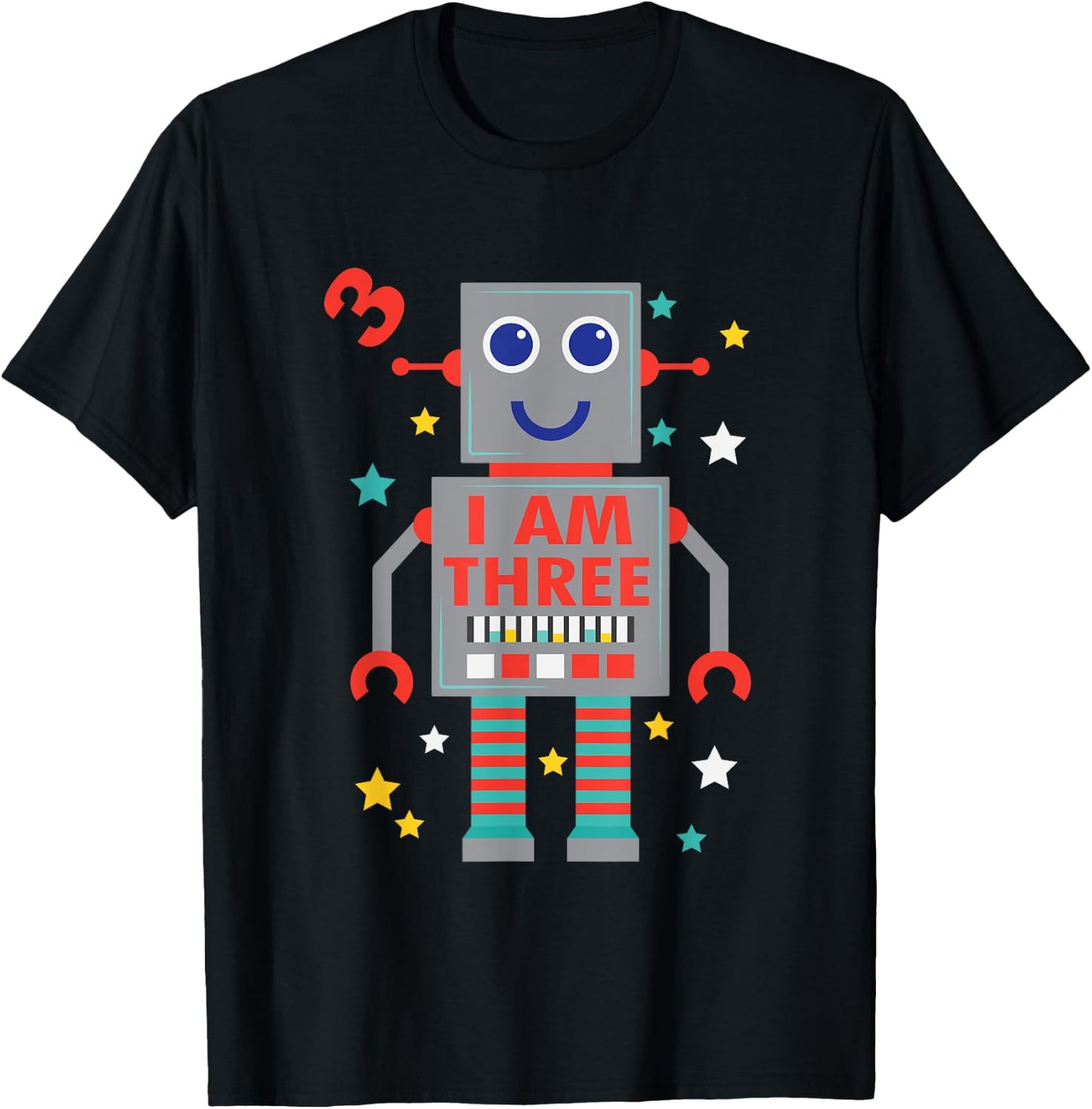 I Am Three Robot Funny Robotics 3 Year Old Birthday Party T-Shirt - T-Shirt | Black