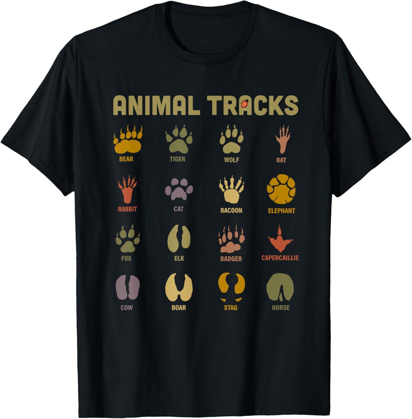 Children's Kids Wild Animal Tracks Childrens Learning Design T-Shirt - T-Shirt | Black
