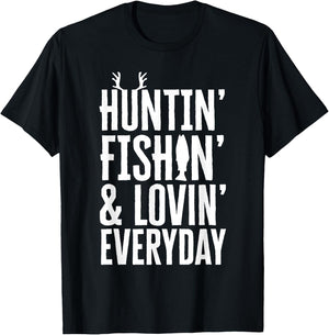 MAD LABS FATHERS DAY SHIRTS - Huntin' Fishin' And Lovin' Everyday , Men's Classic Fit Black Short Sleeve Shirt, Small T-Shirt - T-Shirt | Black