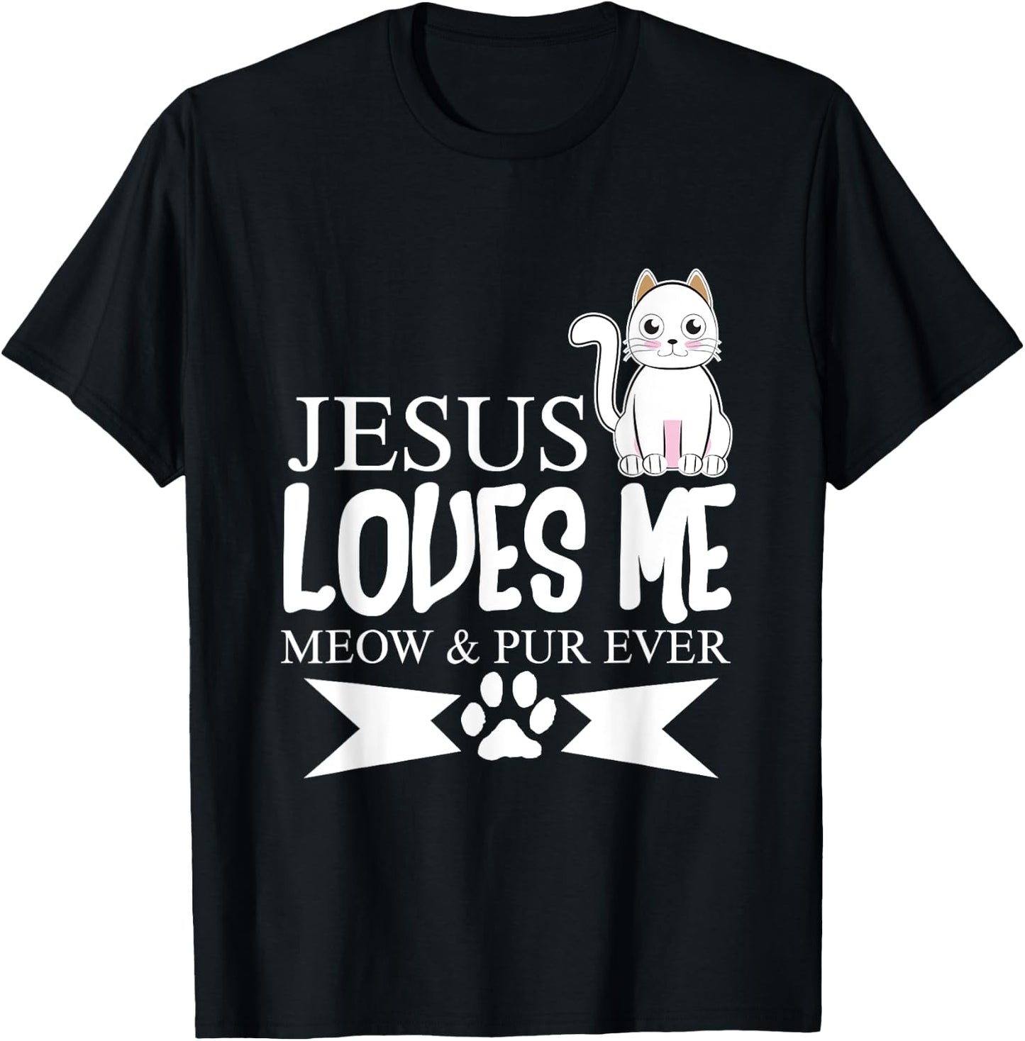 Jesus Loves Me Meow Shirt Christian Youth Gifts T-Shirt - T-Shirt | Black