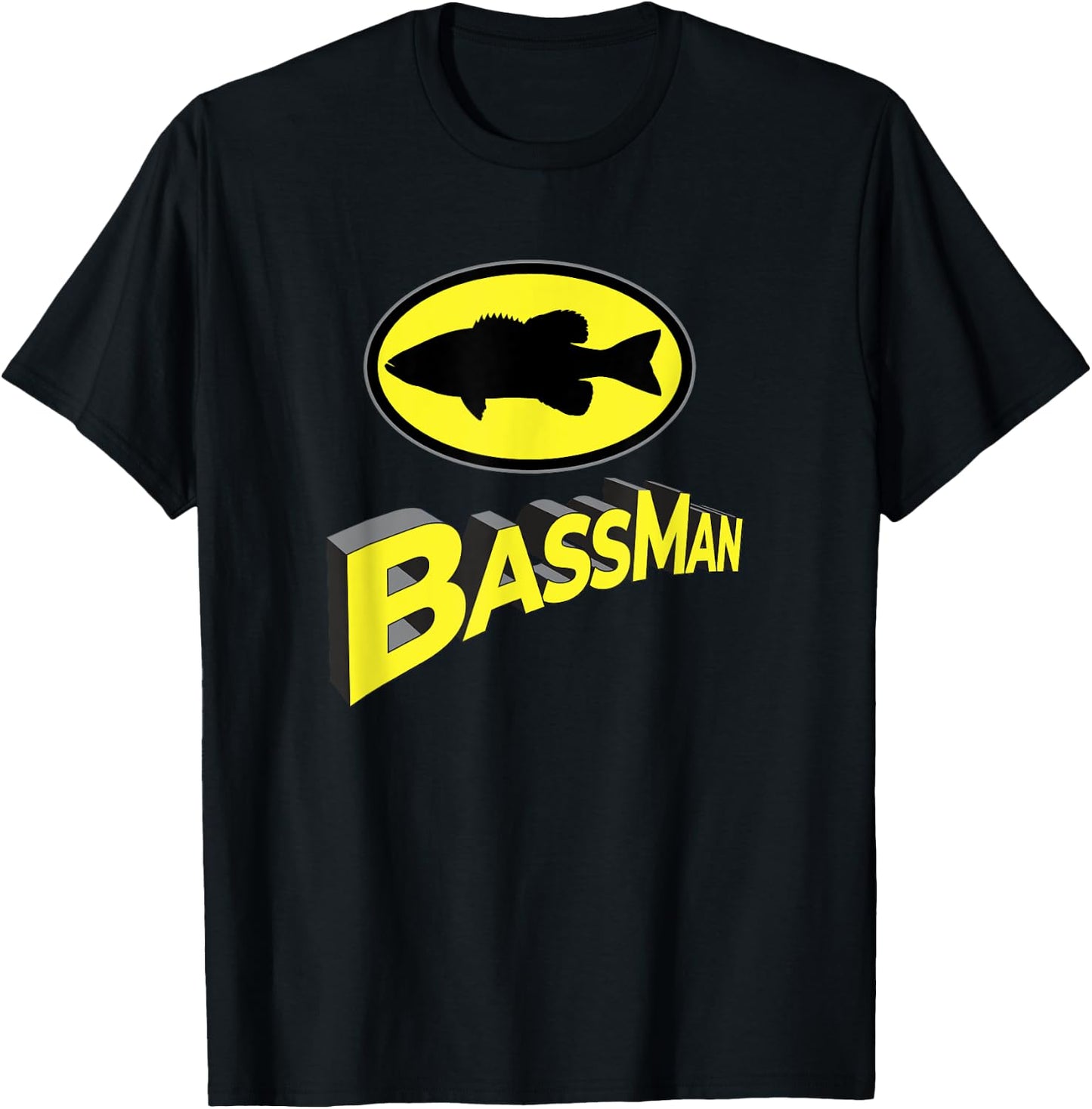 Classic Bass Man Fishing Design Men Superhero Novelty T-Shirt - T-Shirt | Black
