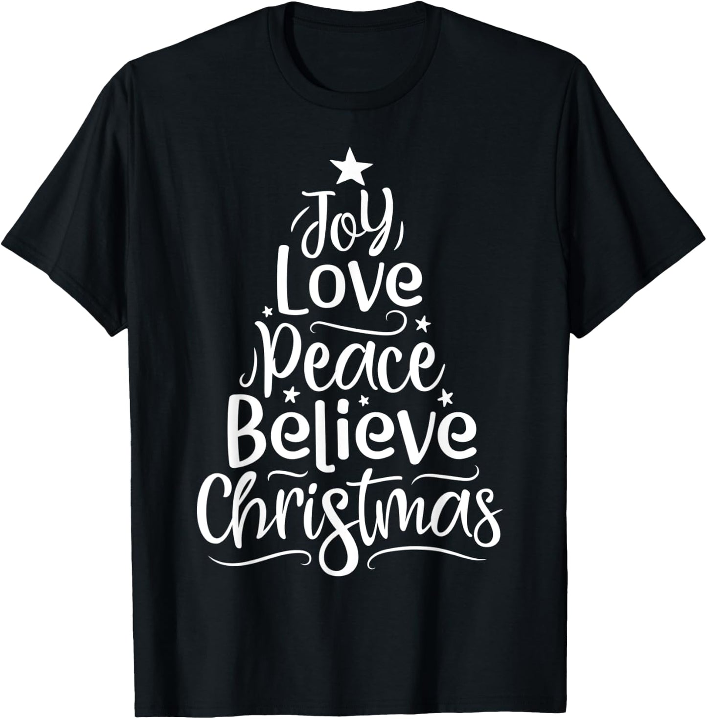 Joy Love Peace Believe Christmas Boys Kids Girls Xmas Tree T-Shirt - T-Shirt | Black