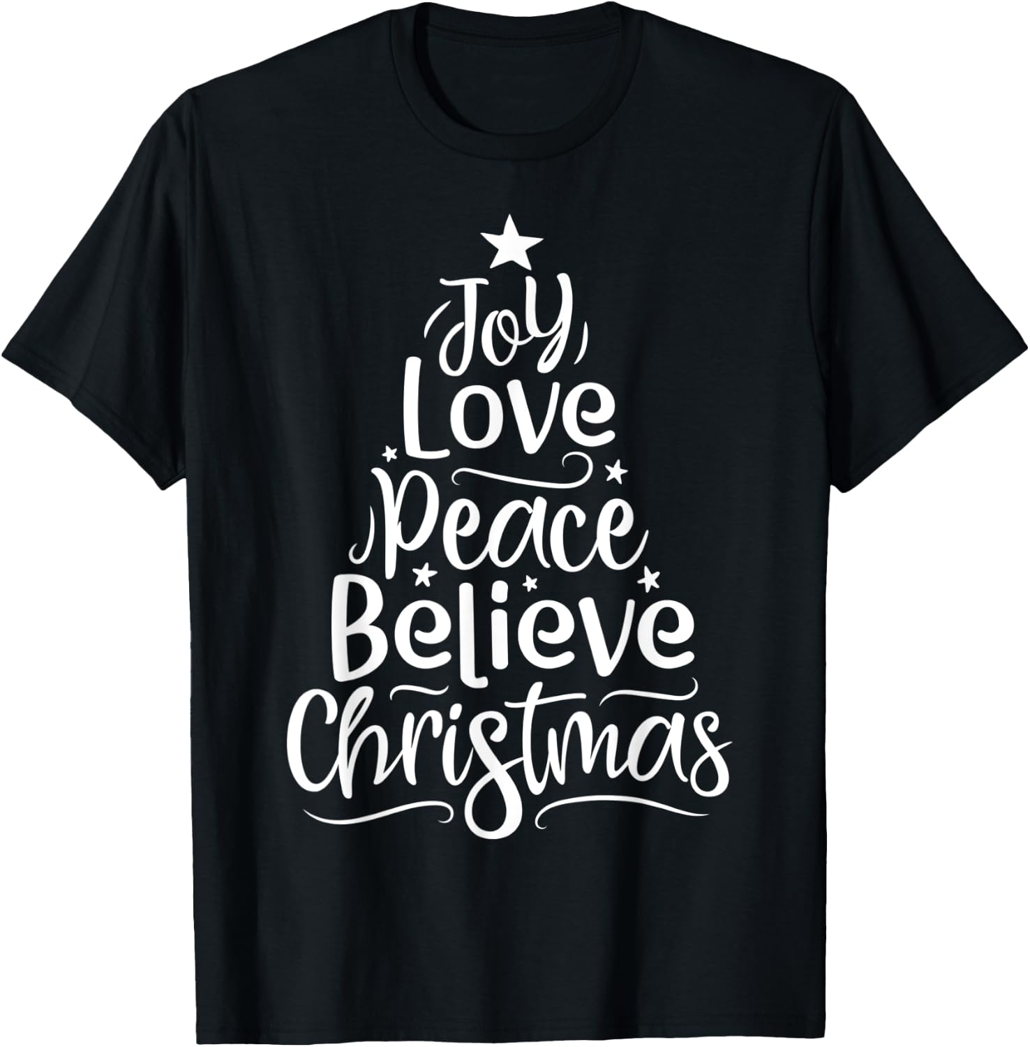 Joy Love Peace Believe Christmas Boys Kids Girls Xmas Tree T-Shirt - T-Shirt | Black