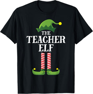 Teacher Elf Matching Family Group Christmas Party Pyjamas Women Kids T-Shirt - T-Shirt | Black