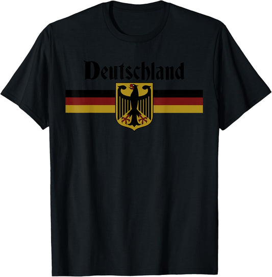 DEUTSCHLAND German Flag Eagle Coat of Arms Banner Vintage T-Shirt - T-Shirt | Black