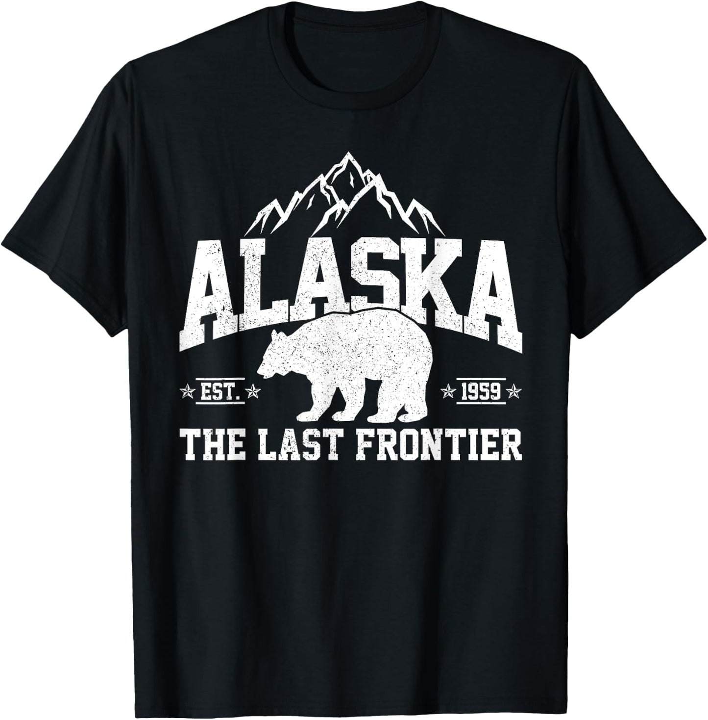 Alaska The Last Frontier EST 1959 Grizzly Bear Mountains T-Shirt - T-Shirt | Black