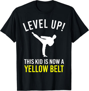Level Up! This Kid is Now a Yellow Belt Karate Award T-Shirt - T-Shirt | Black