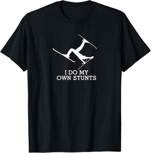 Ski Shirt - I Do My Own Stunts - Funny Skiing - Black, , Short Sleeve, Cotton & Polyester, Size S T-Shirt - T-Shirt | Black